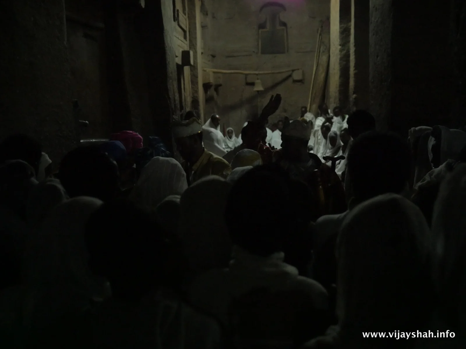 Worshipers gather to be blessed with the Lalibela Cross.