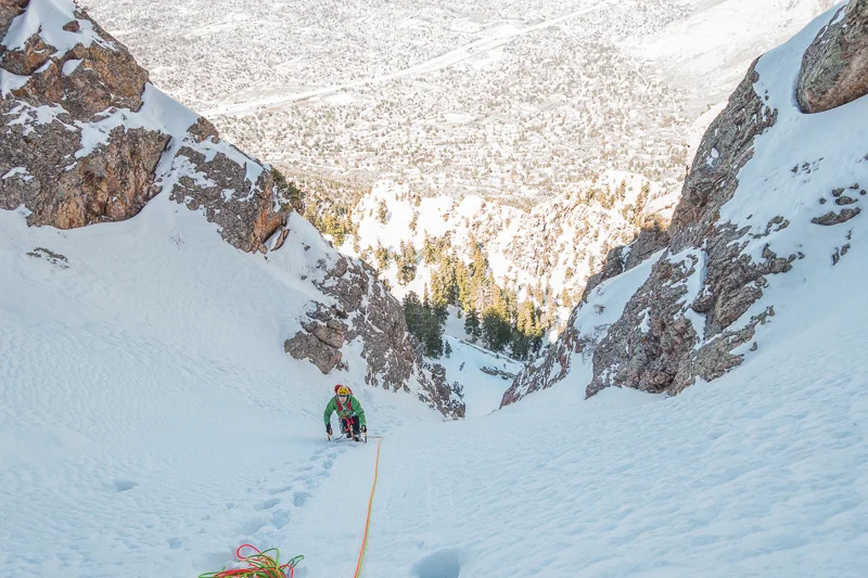 Jake nearing the belay at the top of pitch 1.