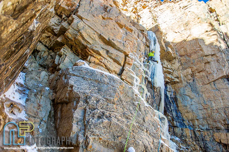 Scott Adamson leading the second pitch on the first ascent of The One Who Knocks.
