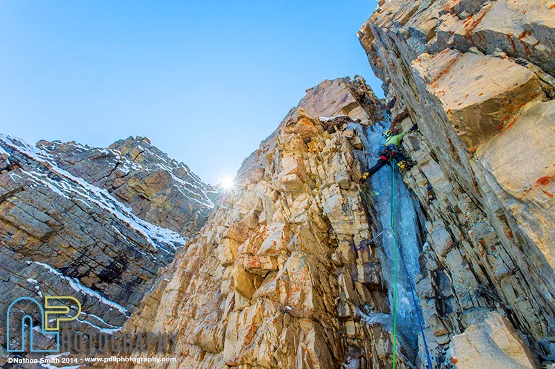 Angela VanWiemeersch leading the third pitch on the first ascent of The One Who Knocks.