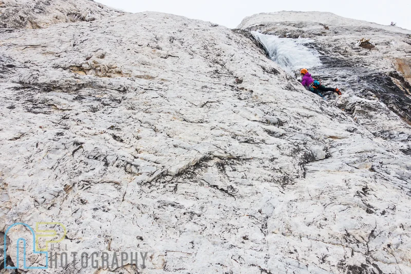 Jewell Lund nearing the ice on pitch 2 of Ice Giants.