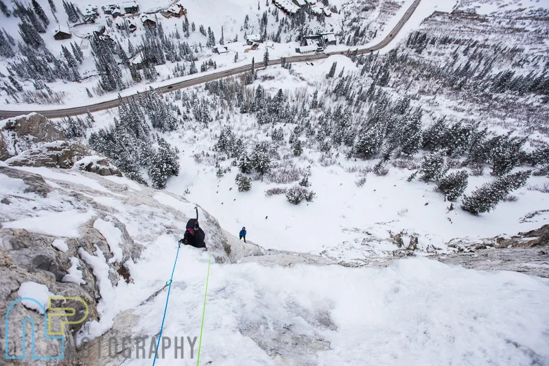 Jewell Lund on pitch 3 on the first ascent of Ice Giants.