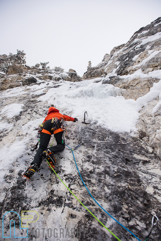 Tom Adams on pitch 4 on the first ascent of Ice Giants.