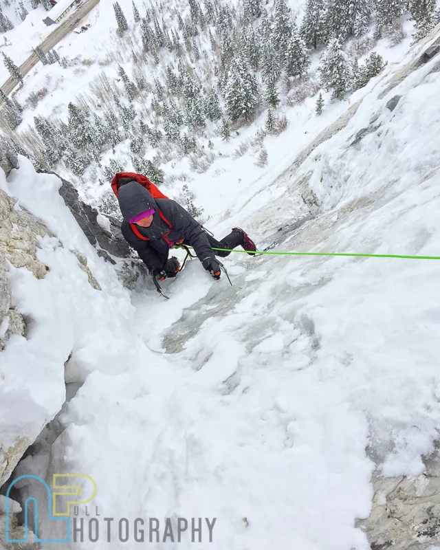Jewell Lund on pitch 4 on the first ascent of Ice Giants.