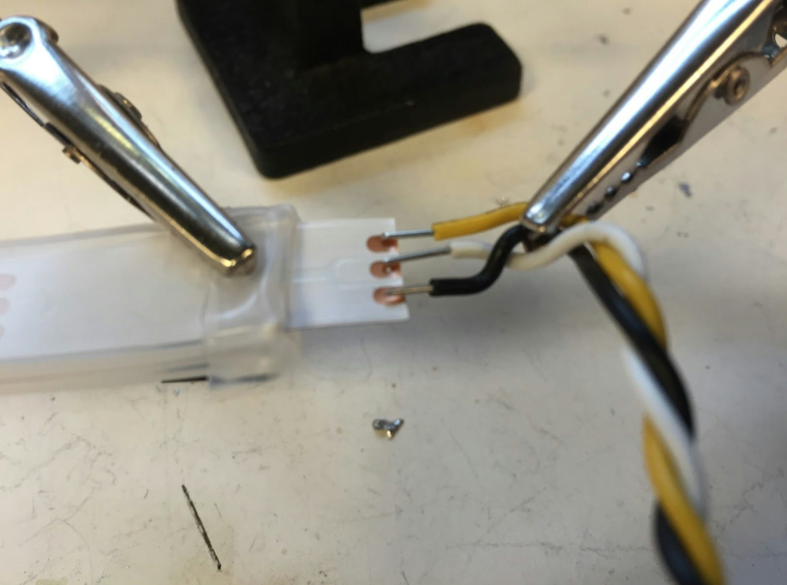 LED strips were hand soldered into a single array of 9 x 5 (45 all together). 