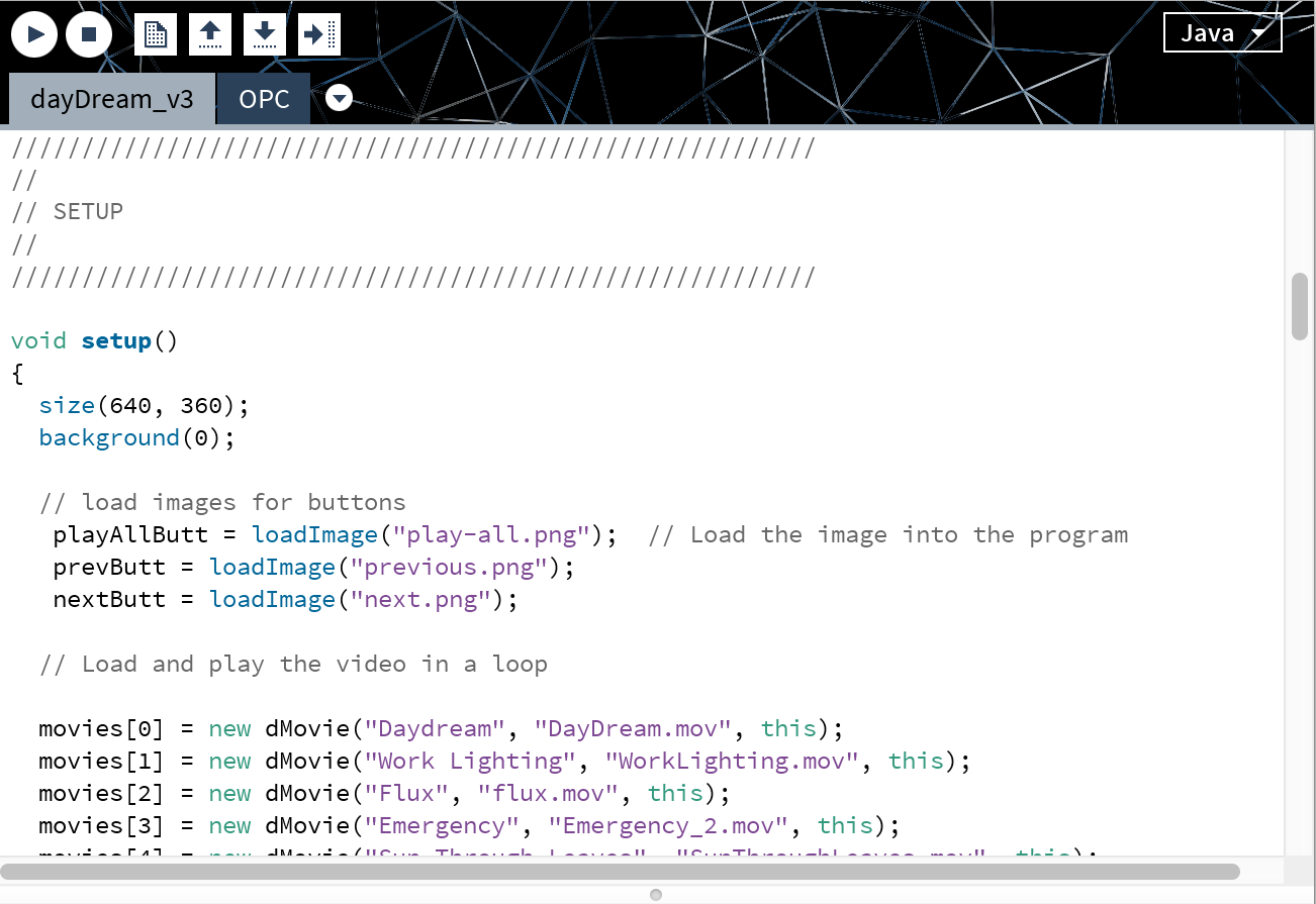 A Fadecandy database was modified to run video on the array. 