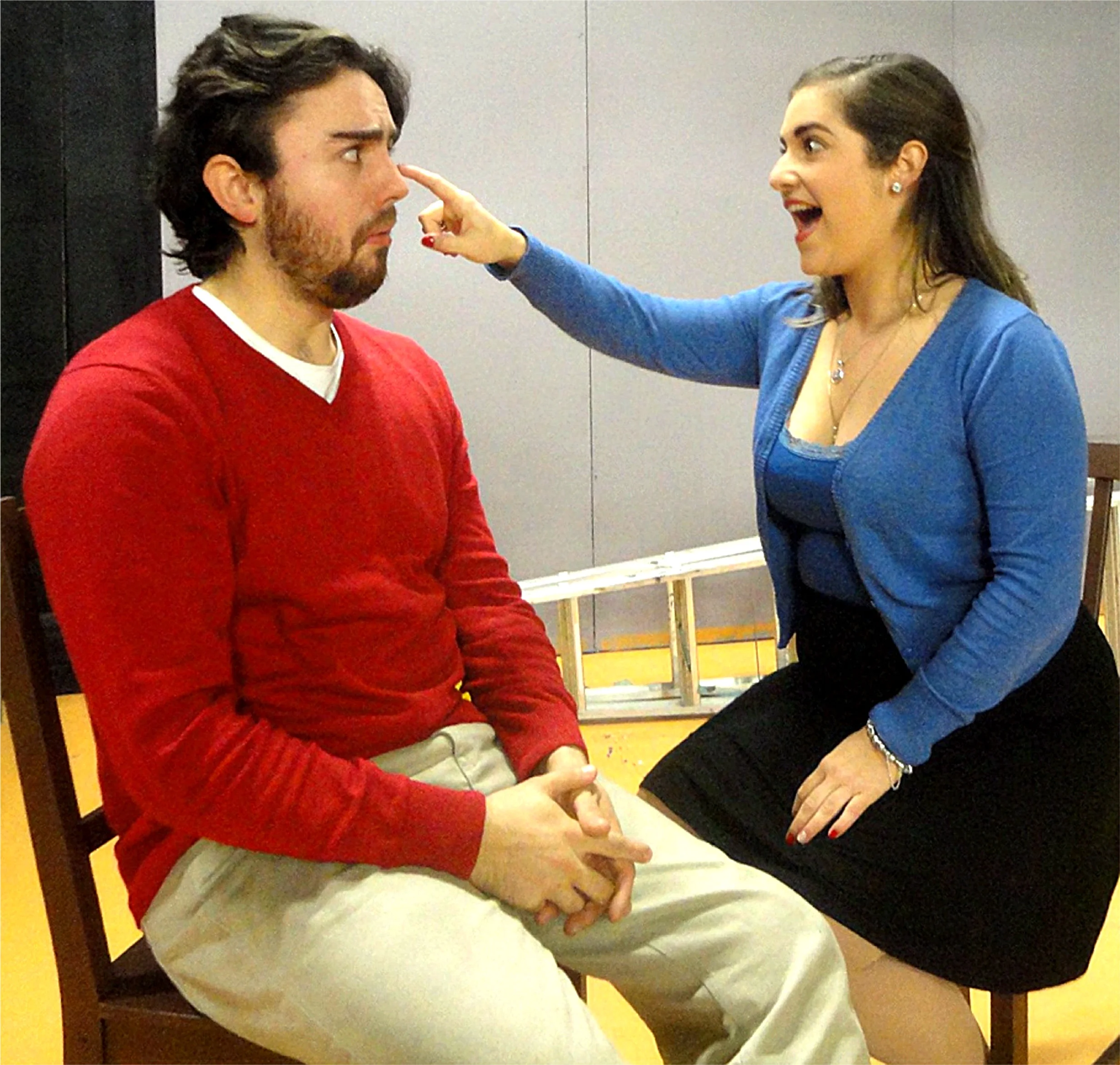 Sam Barnett, left, and Kimberley Harris play Doug and Kayleen from the ages of eight through to 38 in the darkly humorous Gruesome Playground Injuries .
