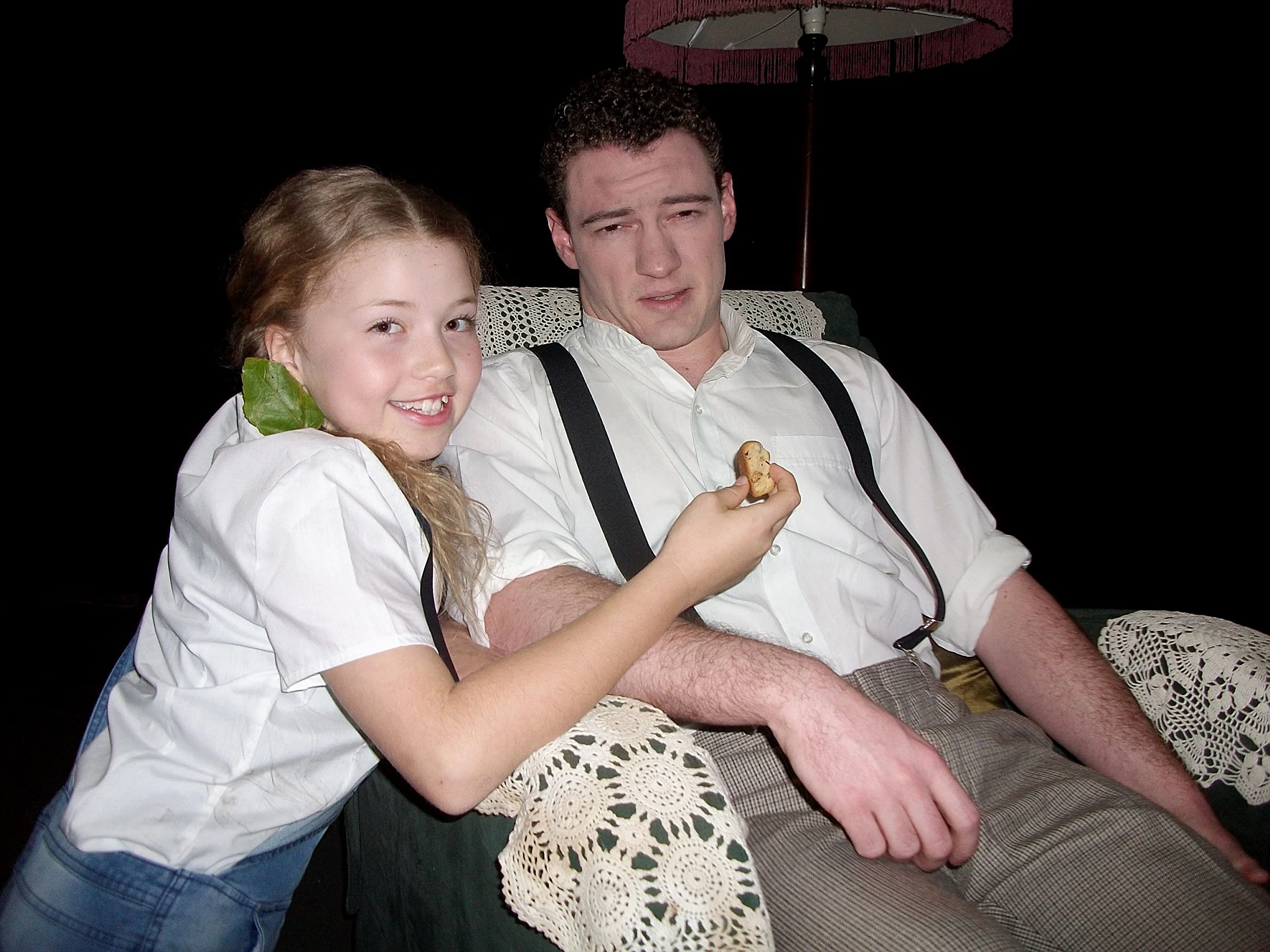 Tomboy Patty (Sienna Freeman) tried to comfort her Uncle Jack (Andrew Philips) with cake in Following The Black Sheep .