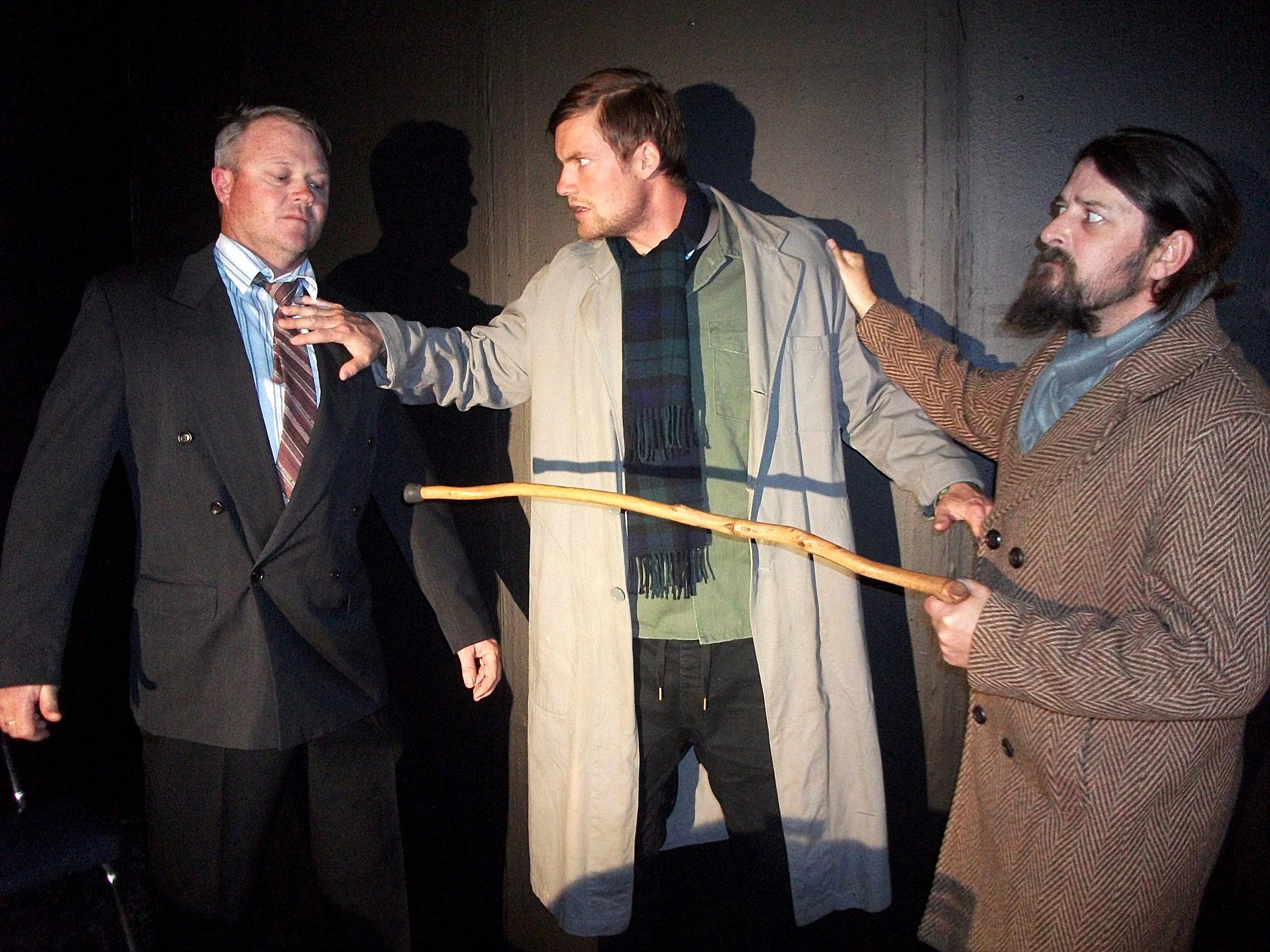 Three returned soldiers, played by Phil Barnett, left, Travis McCurry and David Partridge, find the horrors of World War I still haunt them a year after peace is declared in Armistice Day .