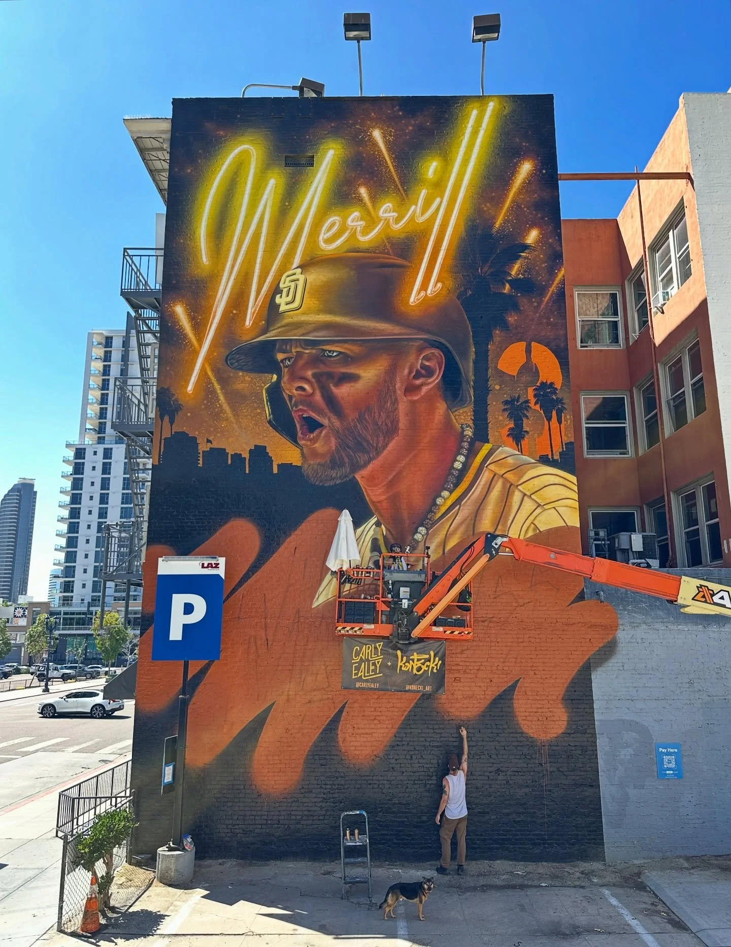 We&rsquo;re rounding 3rd and heading home! Painting to raise  awareness for @m3rrillmadness Foundation as they help baseball families achieve their dreams. 

This photo captures the scale of the mural project and the intensity of @_jacksonmerrill_  4