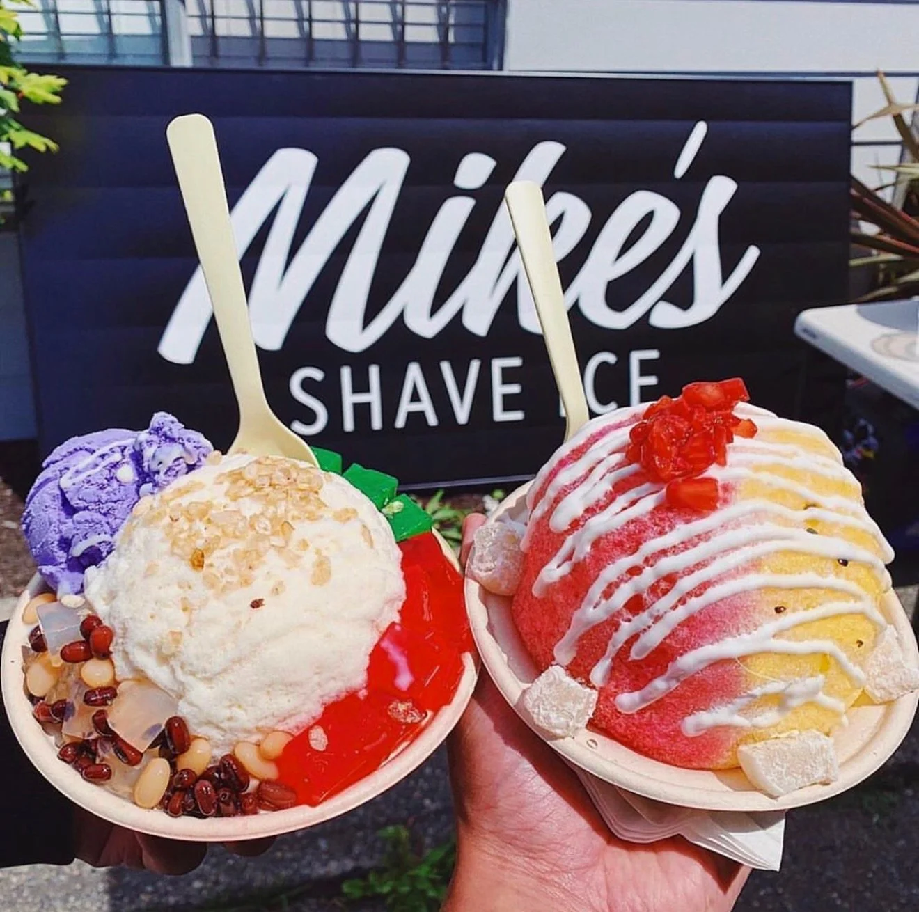 Who says you can&rsquo;t enjoy @mikesshaveice for breakfast? They&rsquo;re back and always encourage to arrive early on a sunny day! Open 10-4pm 🍧
