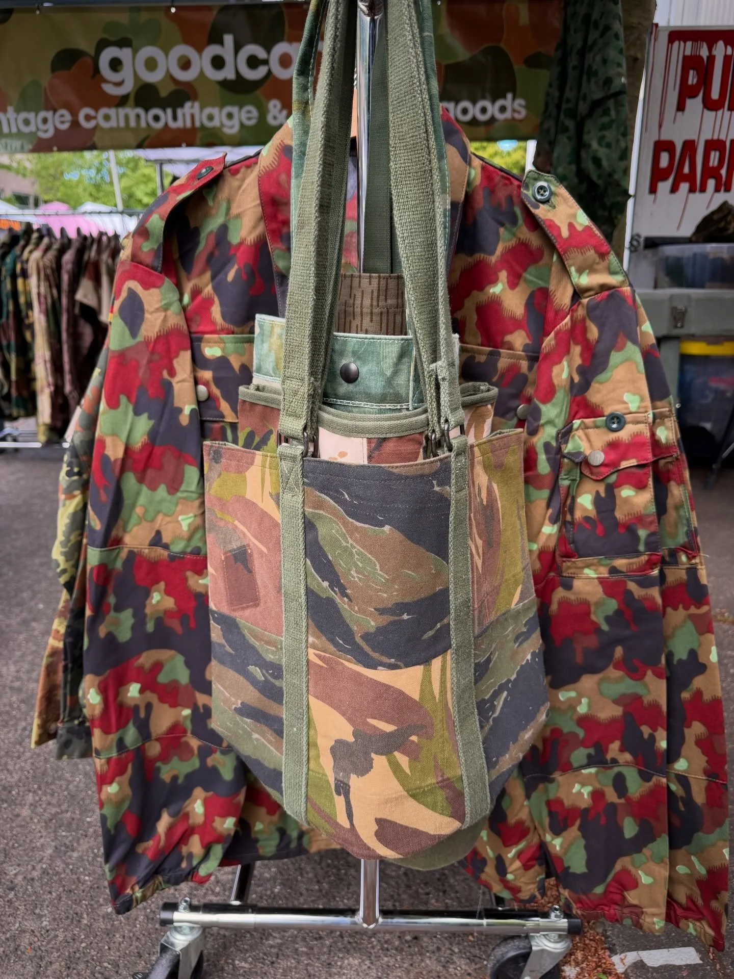 Catch @good.camo today curbside by the Hyper Market for a curated se toon of vintage camo today!