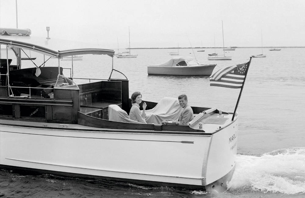 JOHN F. & JACKIE KENNEDY ABORAD THE MARLIN, 1960. THE MARLIN IS WHERE JFK FIRST HEARD THE NEWS ABOUT THE BERLIN WALL.