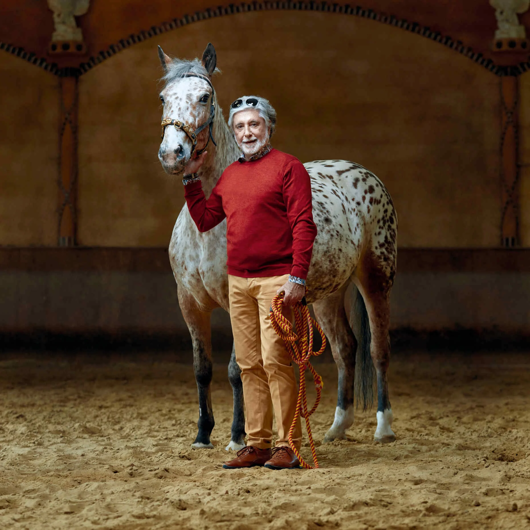 Juan Pablo Molyneux rides horses kept at Haras de Villechétive, a stable near his château.