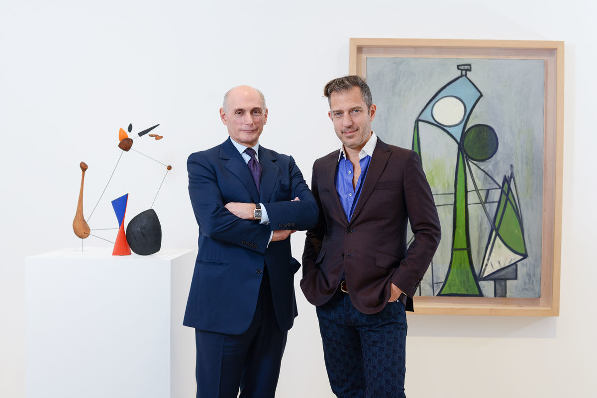 ernard Ruiz-Picasso and Alexander S. C. Rower. Photo by Casey Kelbaugh, courtesy of Almine Rech; Alexander Calder / Constellation with Diabolo. 1943. Wood, wire, and paint. 24 1/4 x 18 1/4 x 16 in. © 2016 Calder Foundation, New York / Artists Rights Society (ARS), New York. Pablo Picasso / Woman. June 8, 1946. Oil on plywood. 51 1/8 x 38 1/8 in. Zervos XIV-175 (Figure) © 2016 Succession Picasso / Artists Rights Society (ARS), New York.