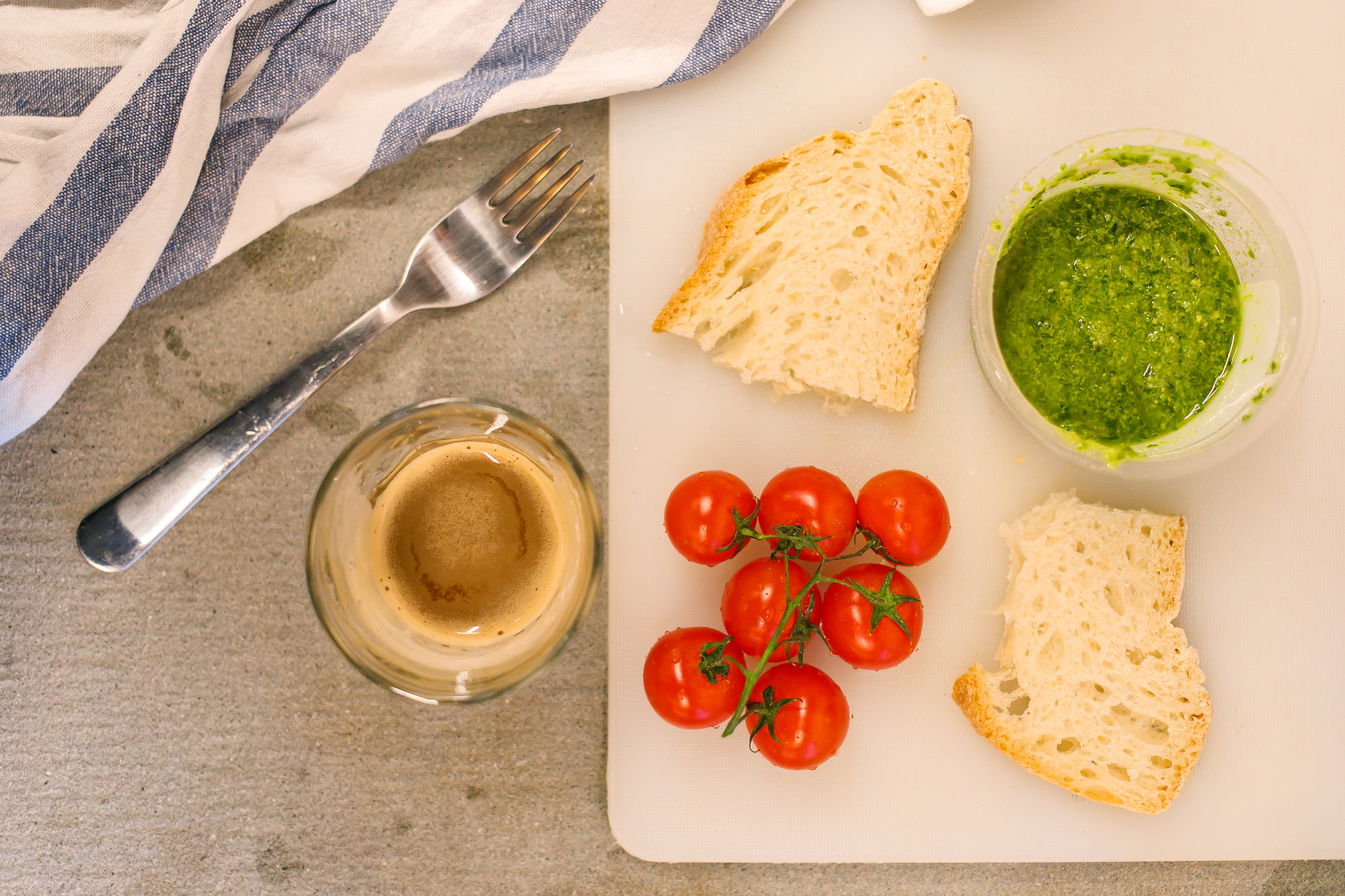  Espresso, bread, tomatoes, and pesto! I did so much cooking that week.  