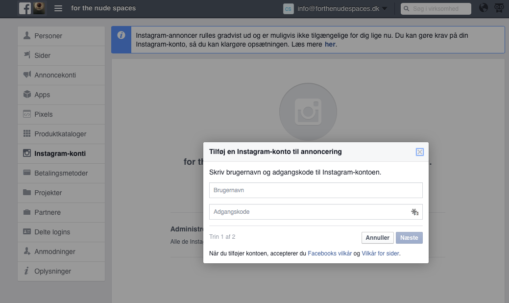 Skriv dine login oplsyninger til den konto du gerne vil administrere
