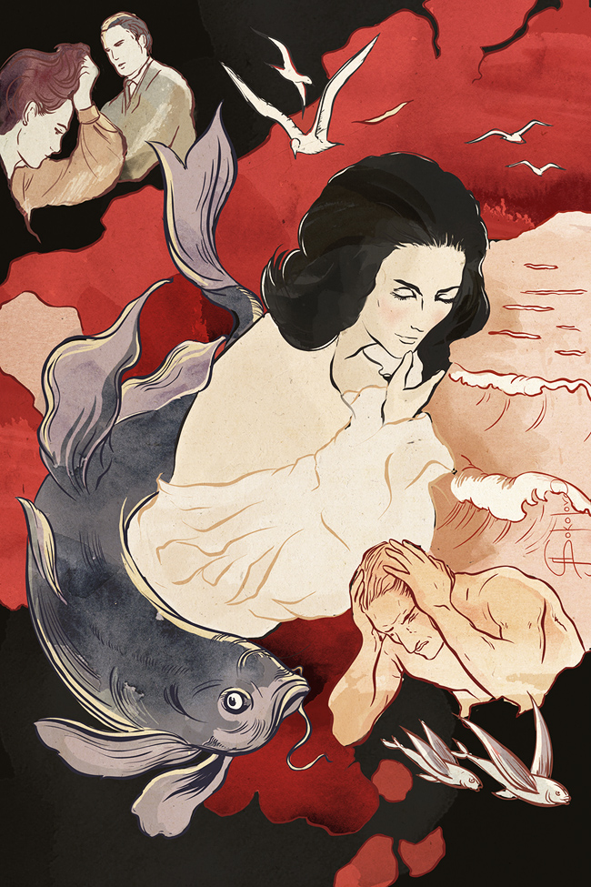 Artwork Poetic Dream is an editorial illustration for a poem telling the story of mindful journey and self-reflection of the author.