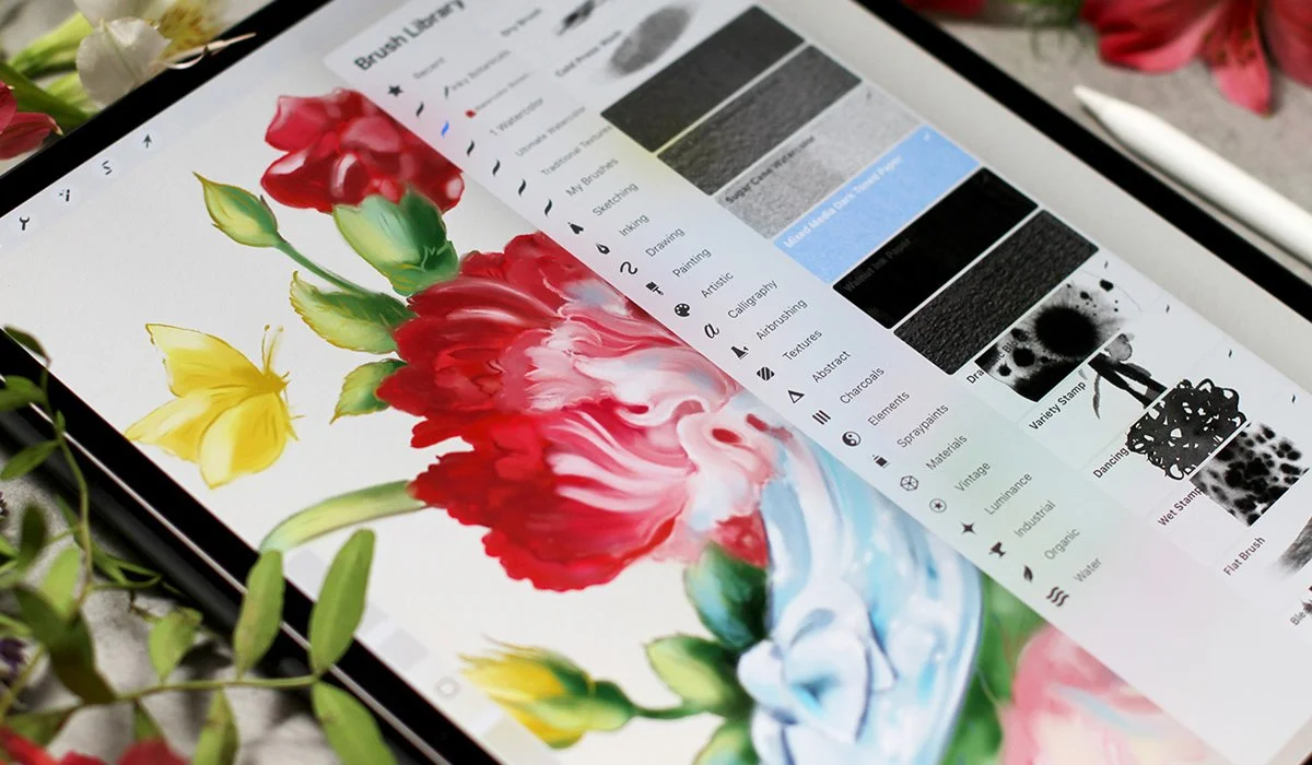 Procreate botanical artwork including custom brushes