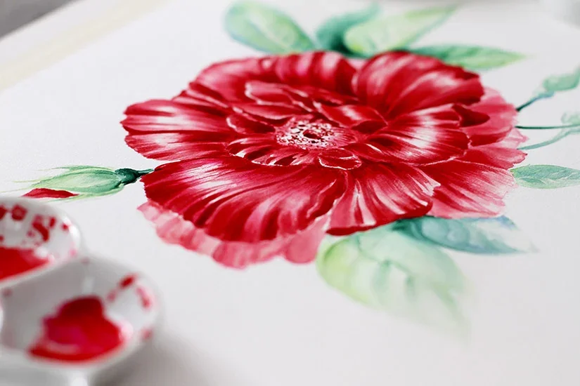 Vintage rose botanical artwork with inks and watercolor tutorial