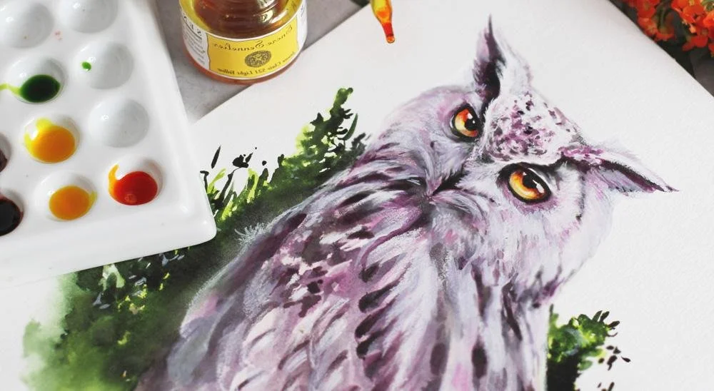 Violet Owl colored inks artwork