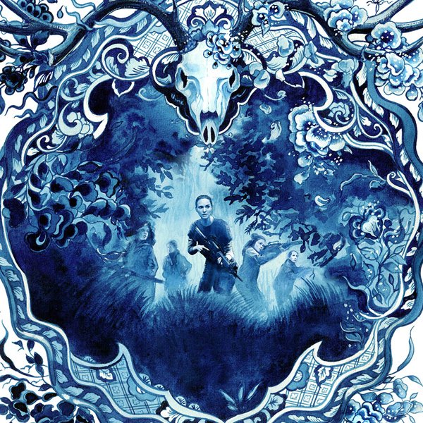 Annihilation artwork by Anna Sokolova for Netflix Originals, created in her Contemporary Delft Blue style with intricate botanical and mythological ornament.