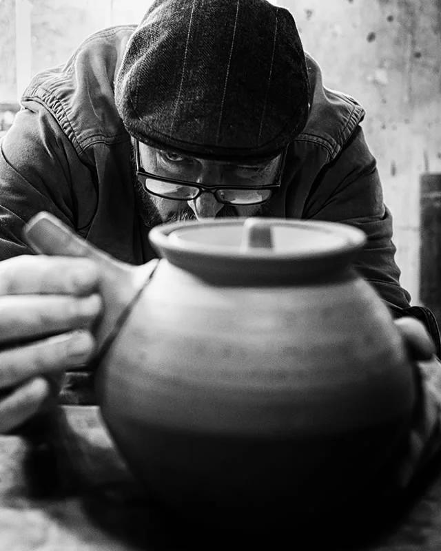 Roelof Uys aligning the spout on a teapot