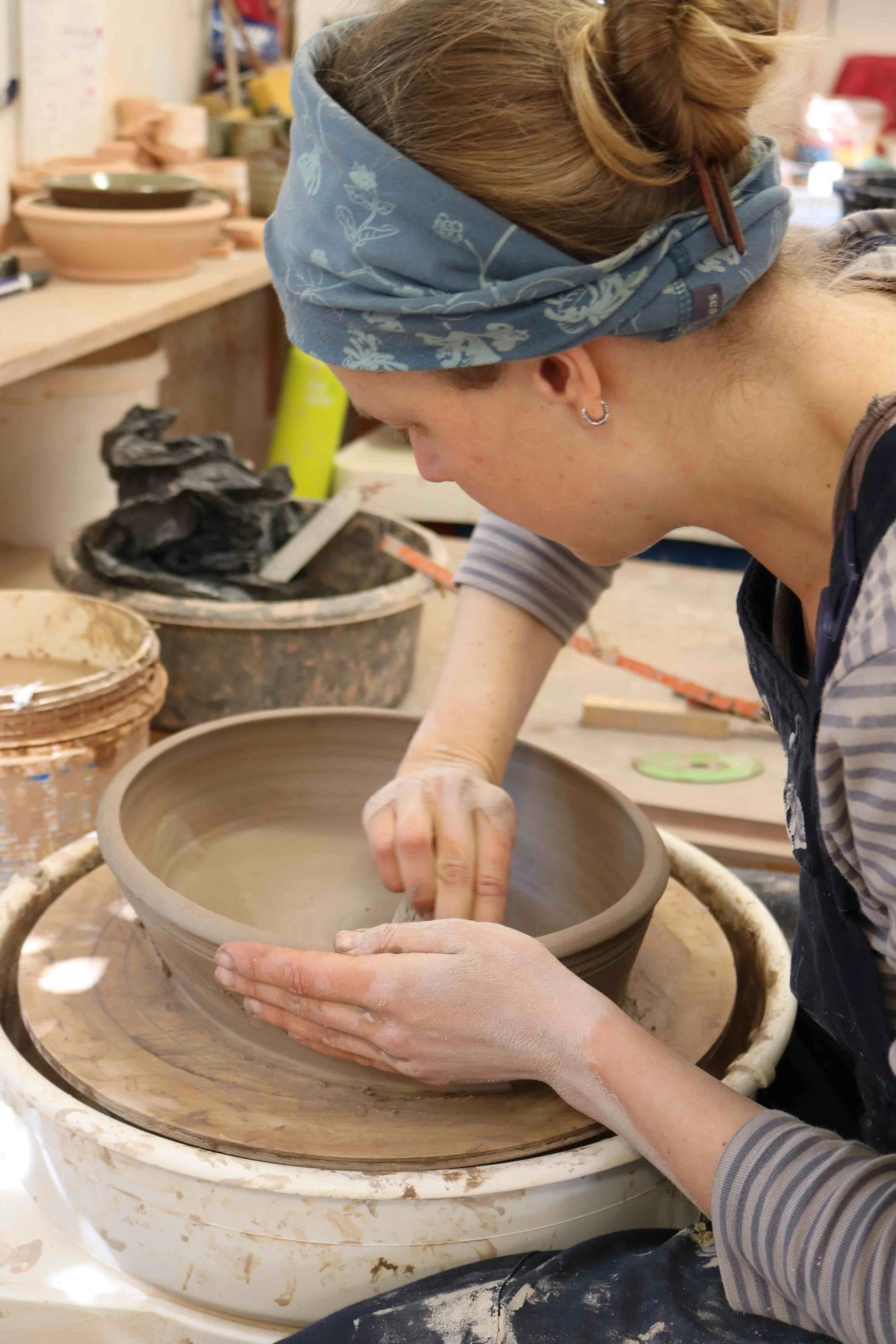 Working on an oval dish
