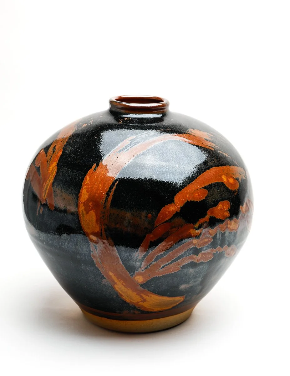 Large Round Jar, Tenmoku Glaze