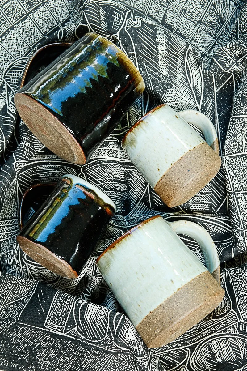  Large Mugs &amp; Espresso Mugs in Tenmoku and Dolomite Glazes 