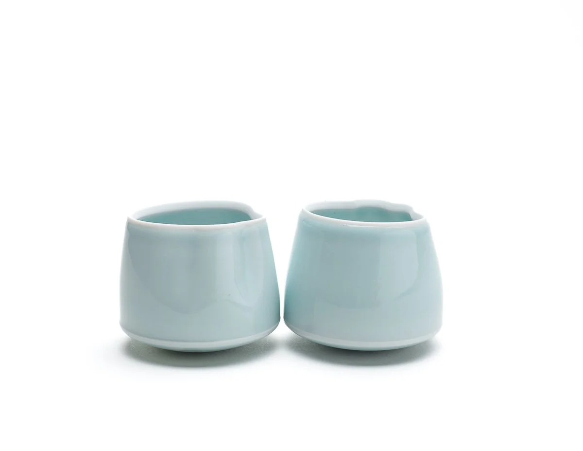 A Pair of Small celadon Cloud Cups, CK385