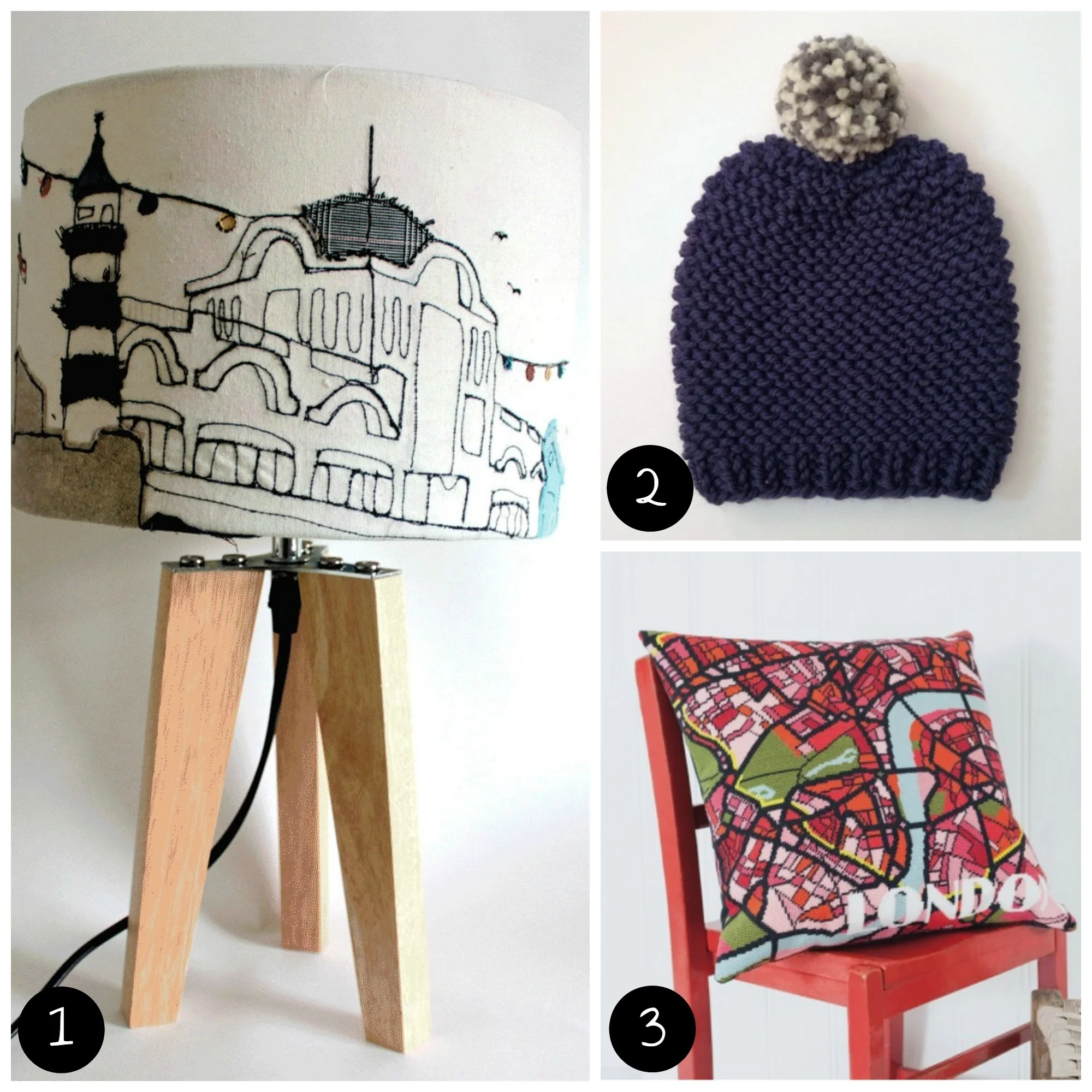 1. Emma Nicol Illustration (Brixton - Sun 7 Dec), 2. Miss Knit Nat (Dalston - Sat 29 Nov), 3. Hannah Bass Tapestry (Brixton - Sat 6 Dec).