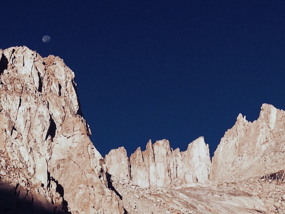  Mount Whitney and its neighboring crags, with the setting moon. 