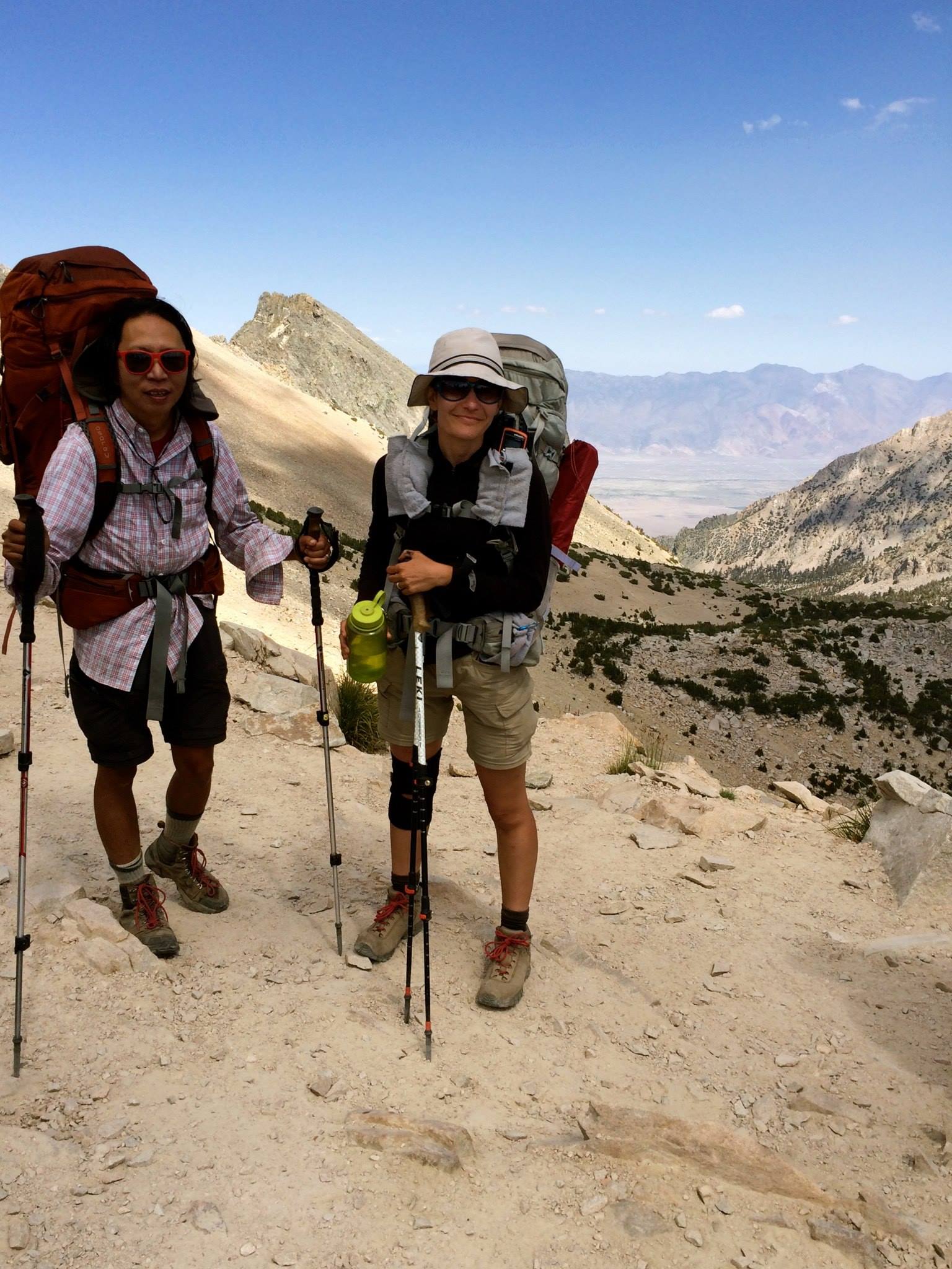  Minutes after being surprised by our friends Rosanne, Reuben and Julie at the top of Kearsarge Pass (11,845'). Our second pass of the day was made sweet by hugs, tangerines and dark chocolate, all hand-delivered (photo by Rosanne). 