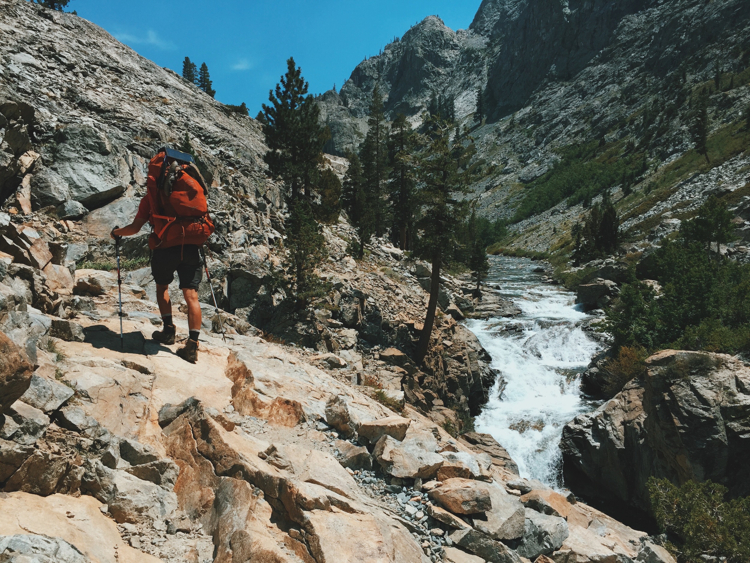  Hiking along the South Fork of the San Joaquin shortly after entering Kings Canyon National Park 