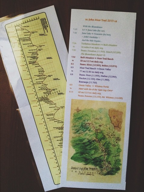 We make laminated itineraries for our longer trips. This one was folded and tied to our packs.