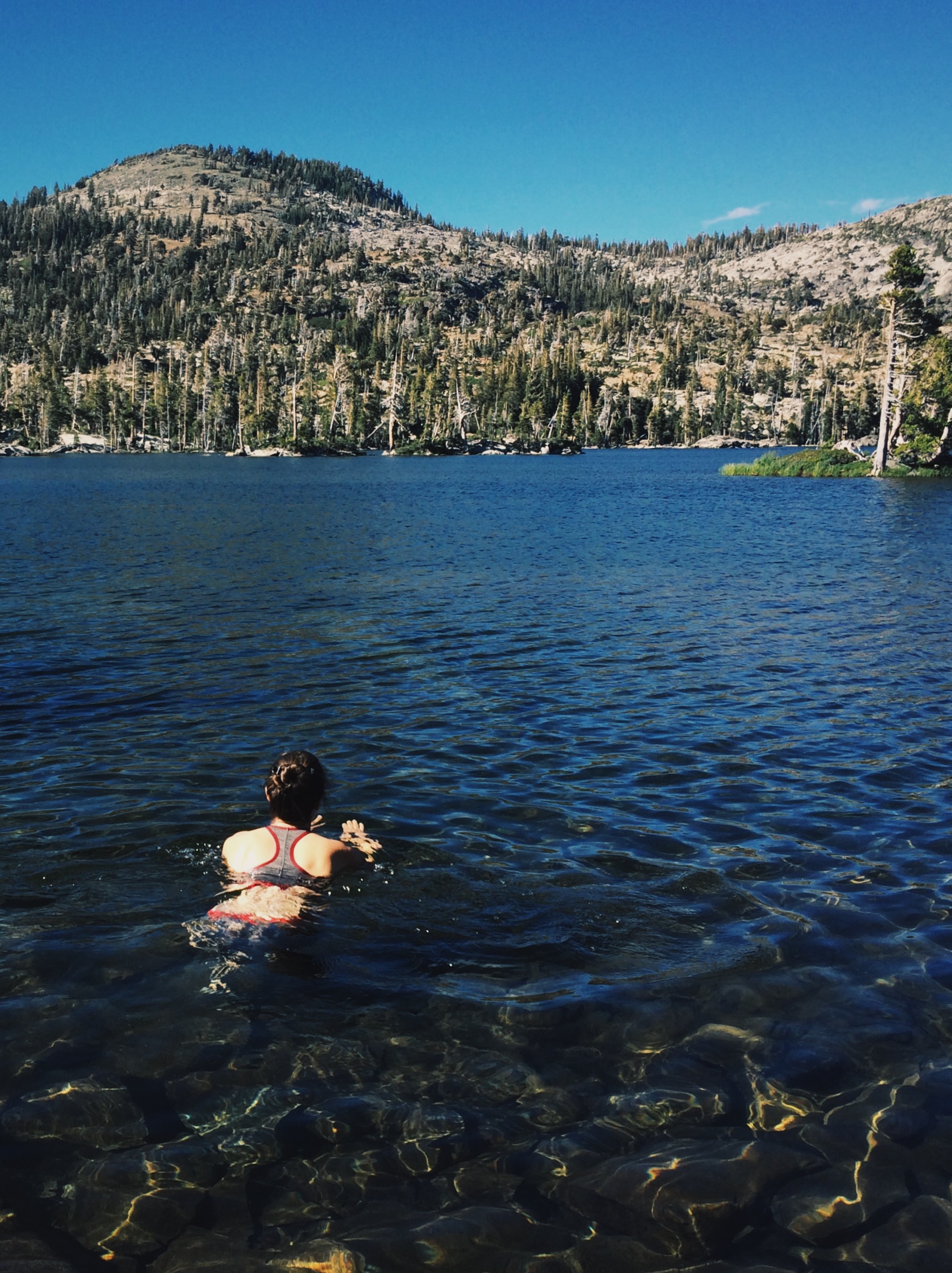  A brisk dip in Middle Velma Lake 