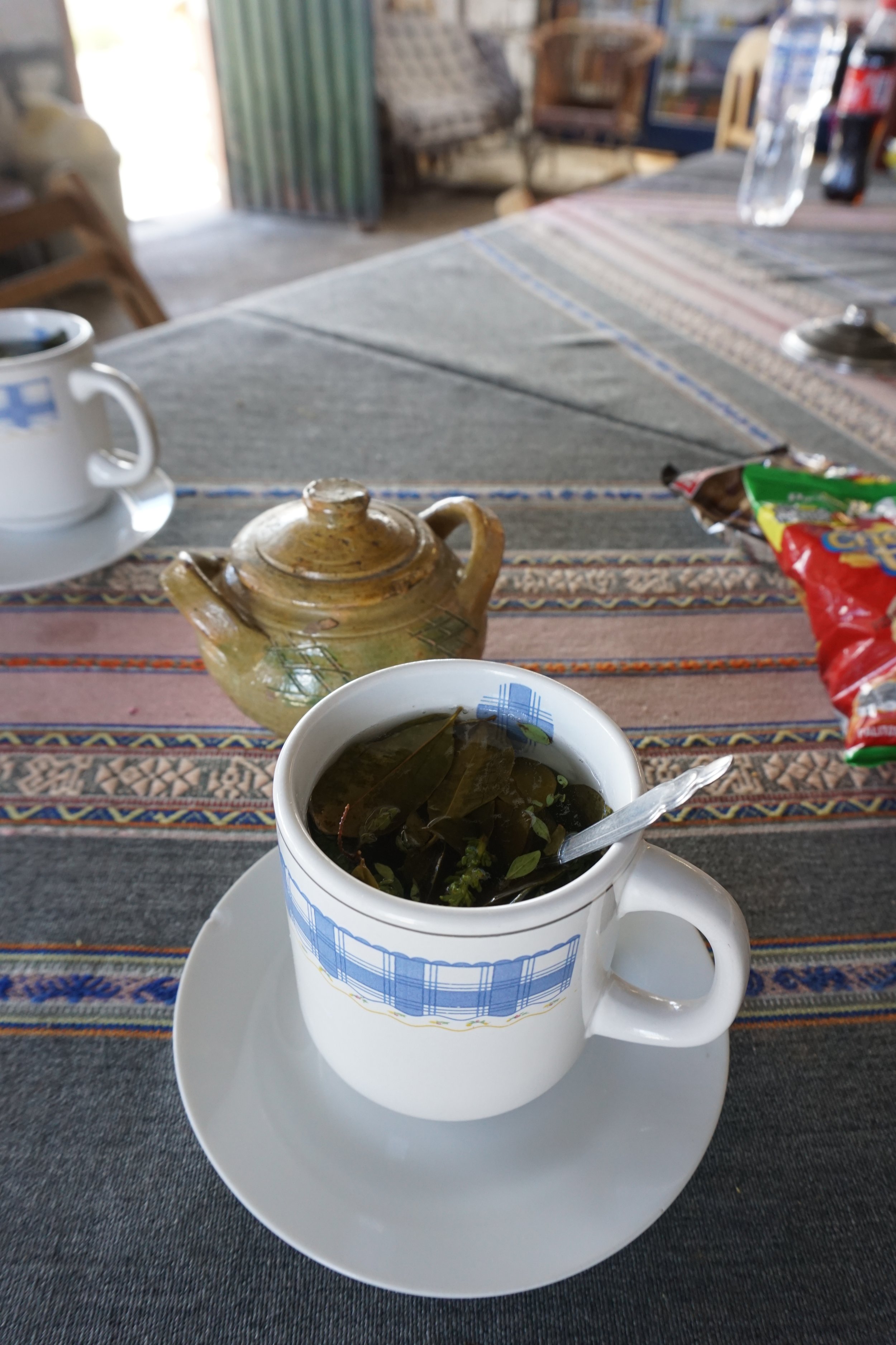  An infusion of coca leaves and other local herbs served at 15,000 feet to help with altitude sickness. 