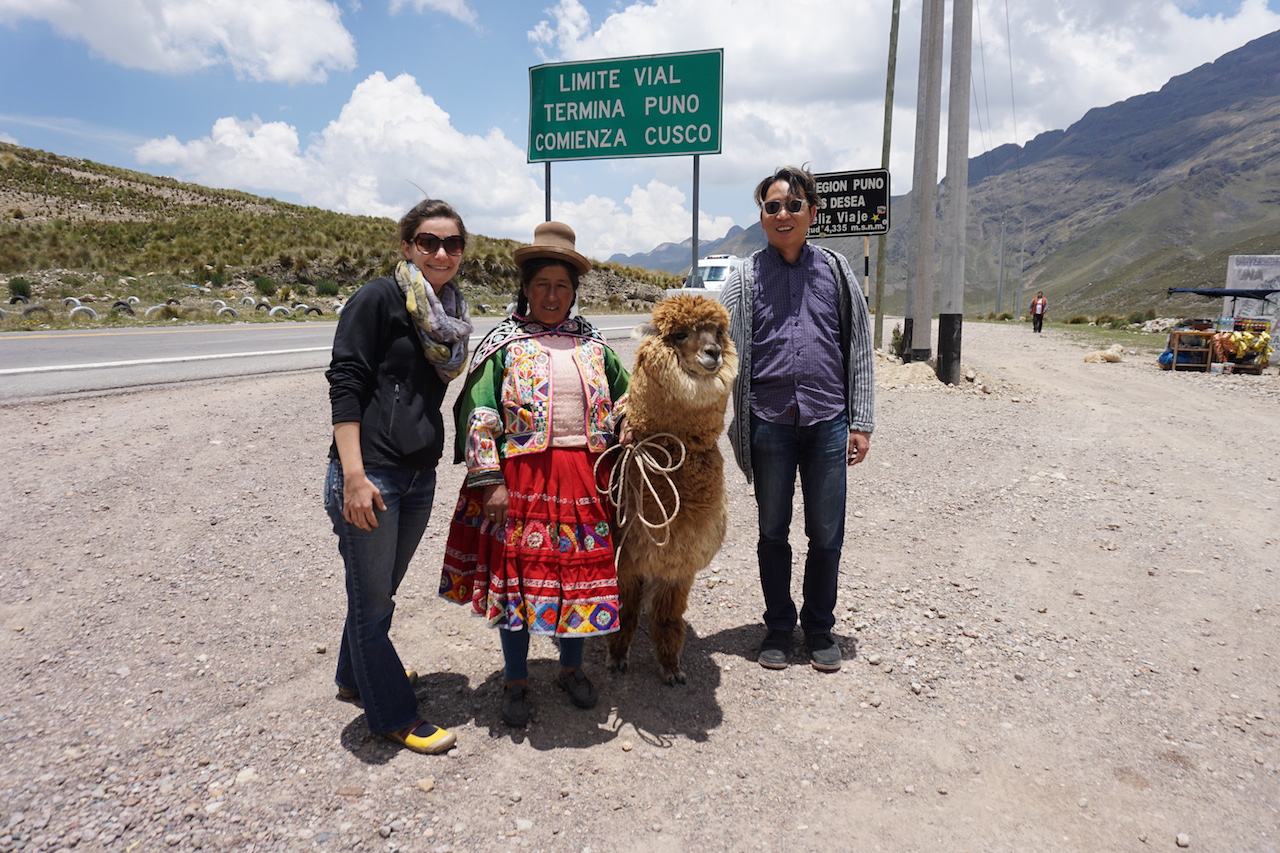  We couldn't resist this photo opp at a bus stop between Puno and Cusco.&nbsp; 