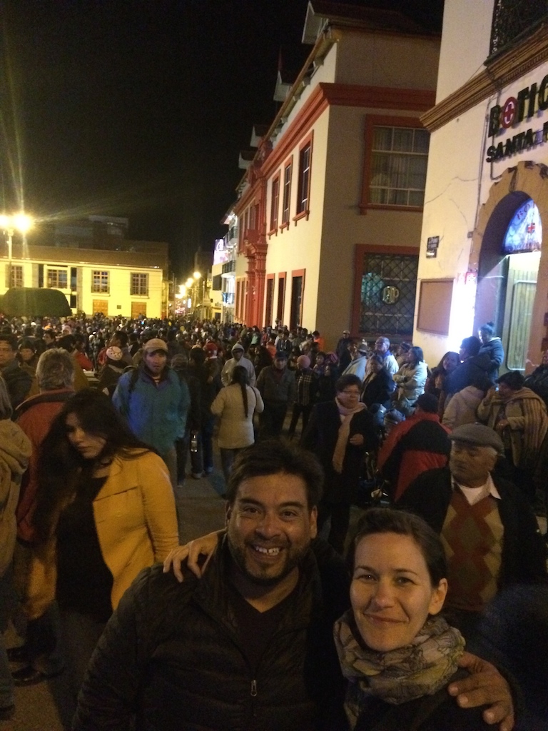  E and Michy enjoying the ruckus on the eve of the Fiesta in Puno.&nbsp; 