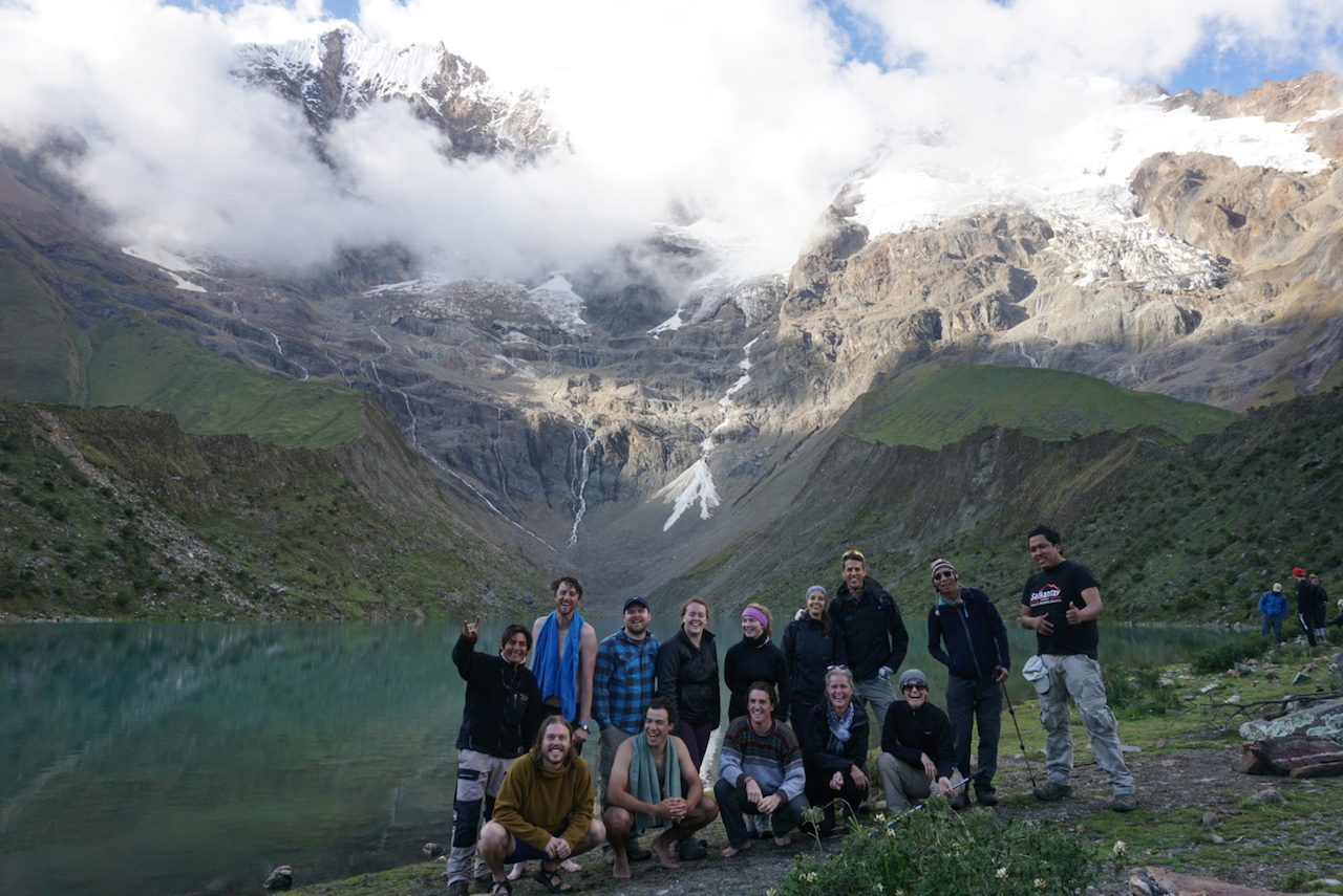  Our intrepid group of Salkantay trekkers on the shore of Humantay Lake.&nbsp; 