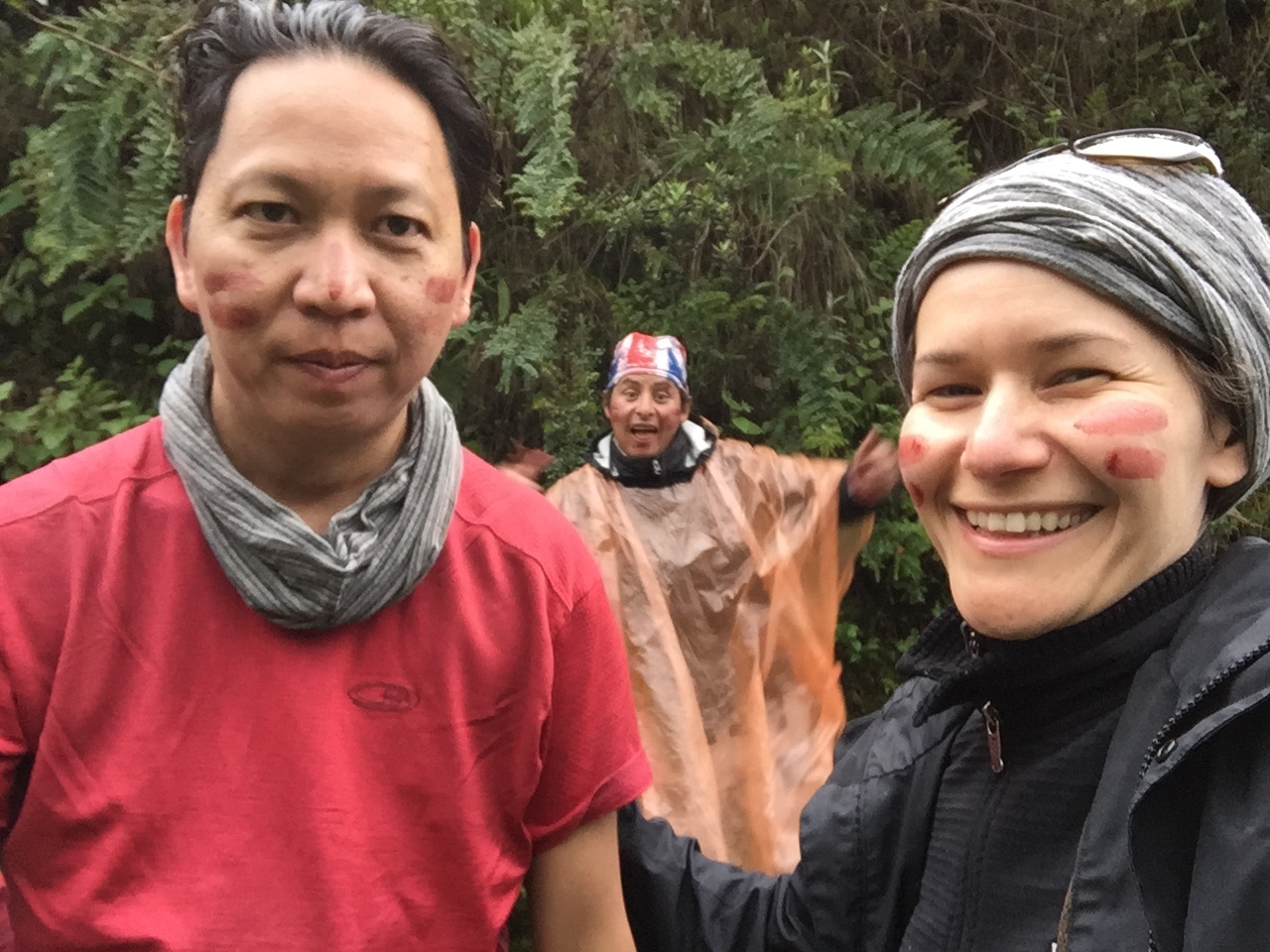  After spending the first two days in the high Andes we descended into the jungle. One of our guides, Oscar, made finger paint with berries from the trees, which he then offered to apply to our faces "the way the Inca warriors did." 