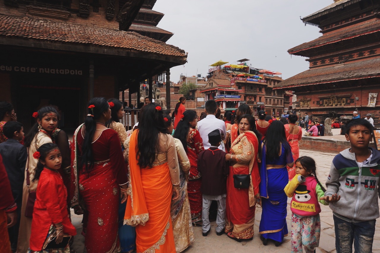  A wedding procession in Durbar Square. Women and girls walked separately from the men and boys, 