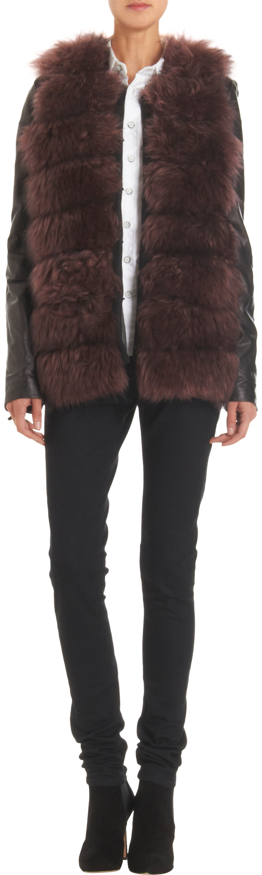 ASHLEY B Leather Sleeve Fur Jacket