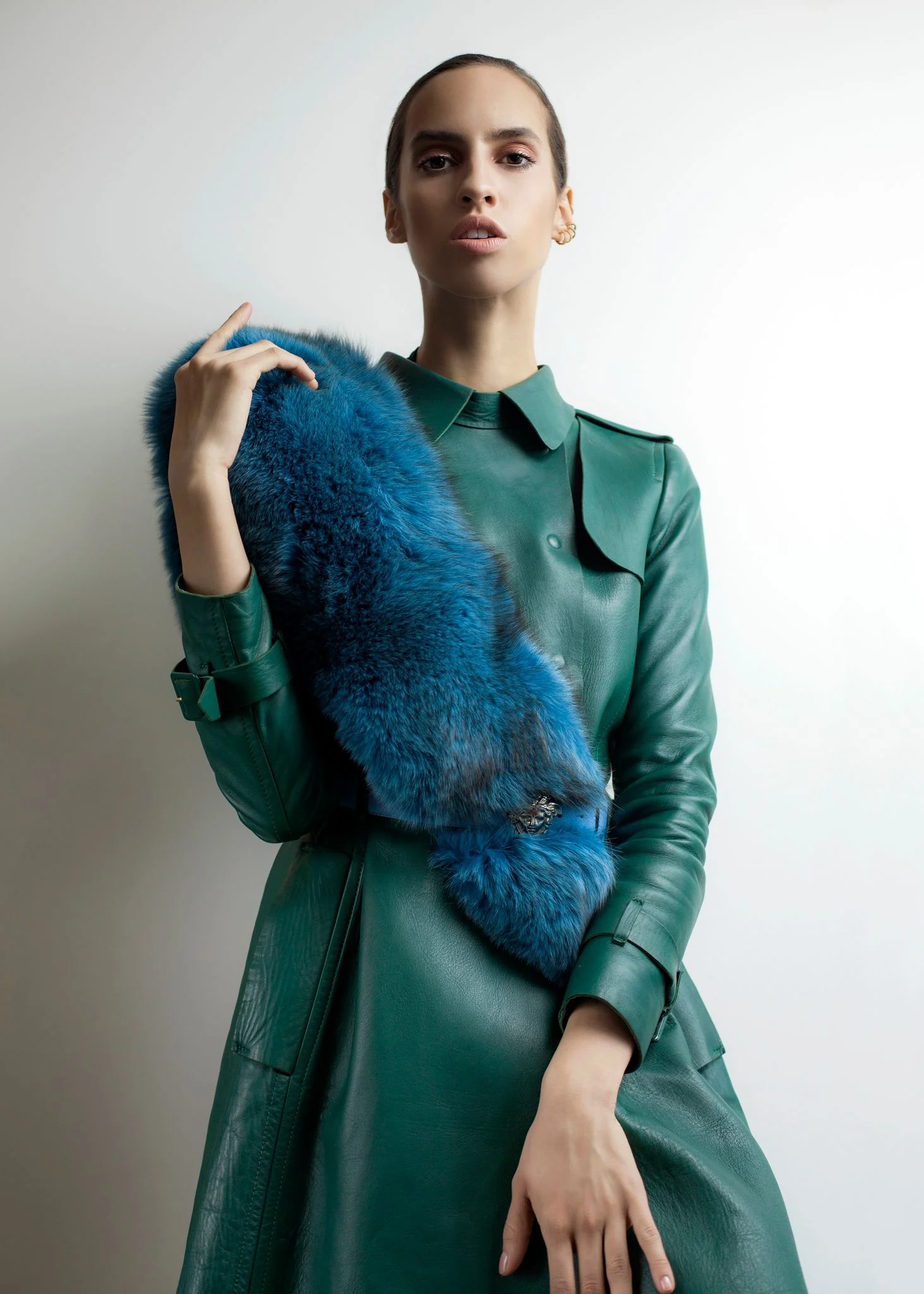 Stephanie Rogue in Valentino Coat, Fox fur, Versace Belt and Repossi Earring style by Peche Di