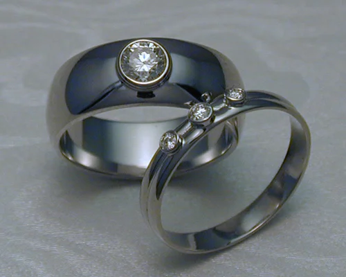 Half-Round, Wedding Band Set with Diamonds