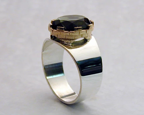 Moldavite, turret ring.