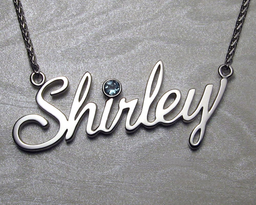 Handcrafted, Shirley, cutout name pendant.