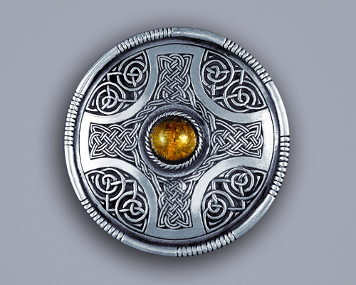 Amber, shield brooch pin.