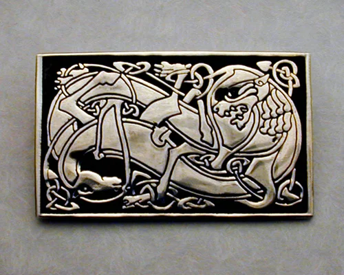 Horse & lion, Celtic zoomorphic brooch pin.